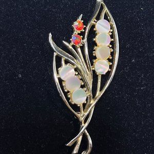 Gold Tone, Pink Aurora Borealis & MOP Bouquet Brooch (4091)
